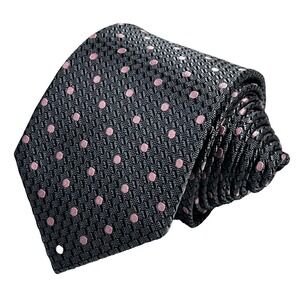 Hawes Curtis Textured Silk Men's Necktie Gray Pink Polka Dots 61" Preppy